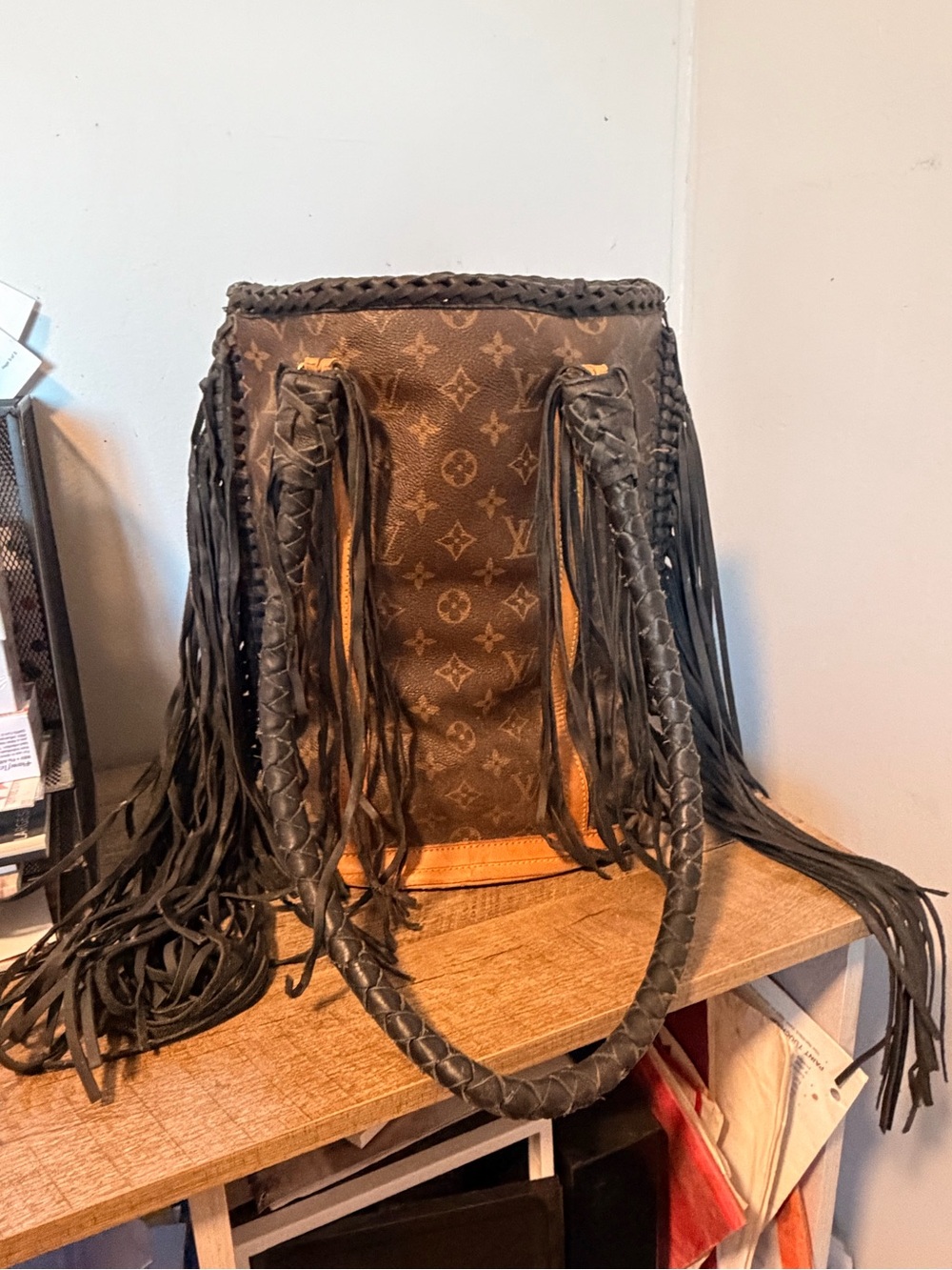 Louis Vuitton Brown Monogram Fringe Bucket Shoulder Bag